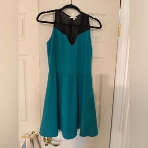 Jack Teal Dress with Black Mesh Detail
